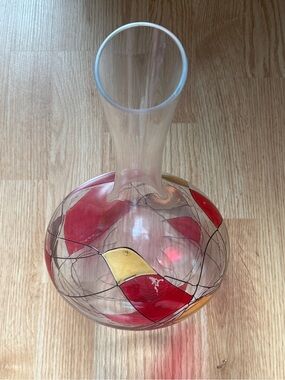 STIL GLASS MOSAIC RED GOLD TILTING WINE DECANTER HAND PAINTED 